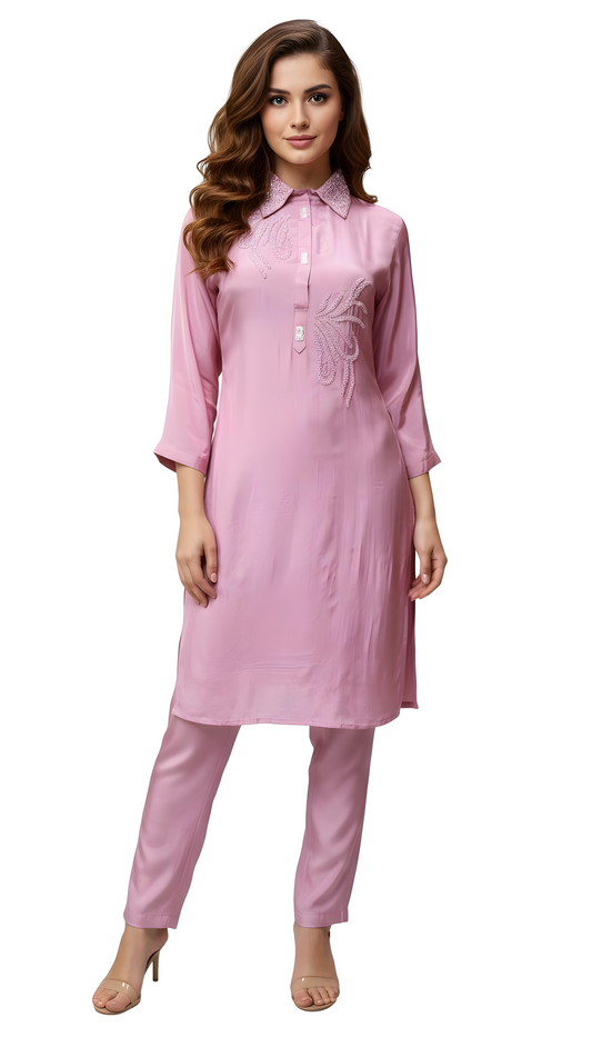 Sakhi Sky Blue Self Embroidery Ethnic Coord Set