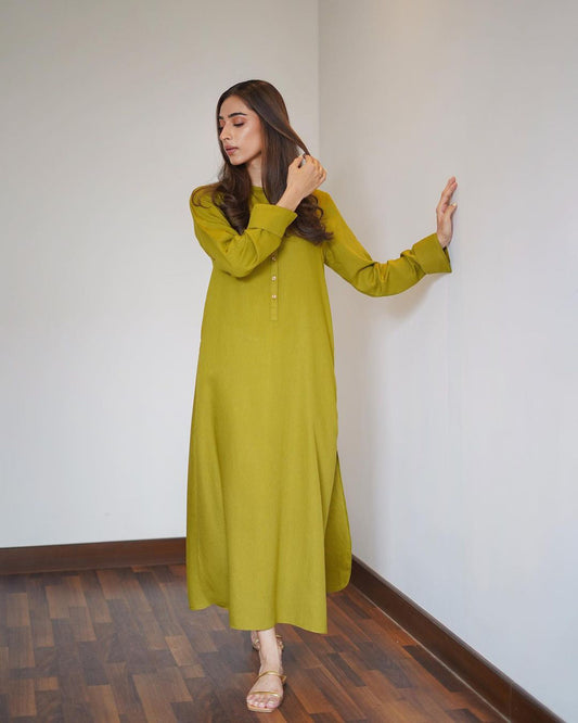 Premium Lime Green Karandi 3 tired Viscose Silk Co-Ord Set