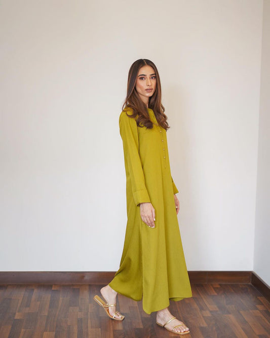 Premium Lime Green Karandi 3 tired Viscose Silk Co-Ord Set