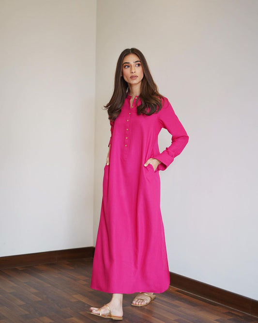 Premium Deep Pink Karandi 3 tired Viscose Silk Co-Ord Set