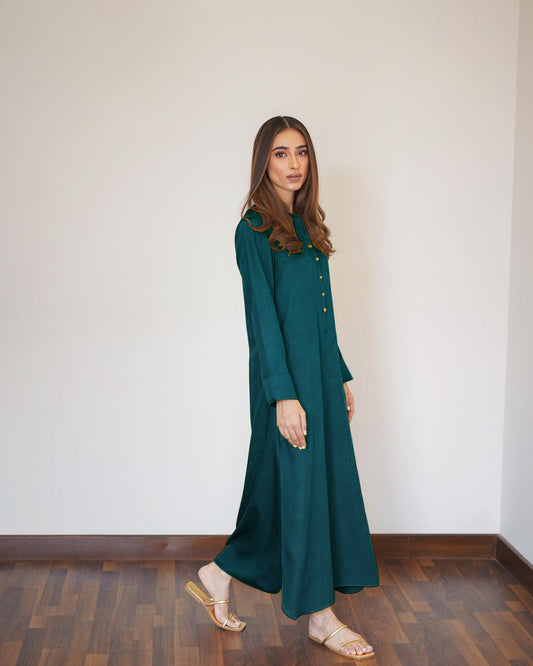 Premium Dark Green Karandi 3 tired Viscose Silk Co-Ord Set