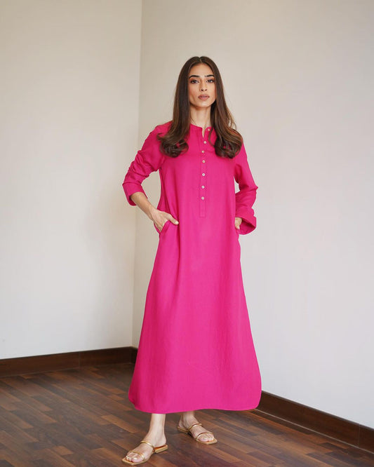 Premium Deep Pink Karandi 3 tired Viscose Silk Co-Ord Set