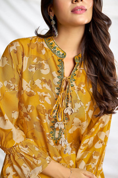 Mustard Printed Chanderi Co-Ord Set