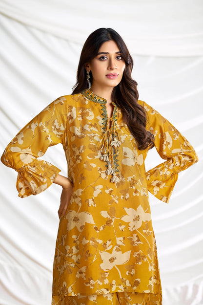 Mustard Printed Chanderi Co-Ord Set
