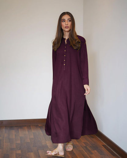 Premium Burgundy Karandi 3 tired Viscose Silk Co-Ord Set-