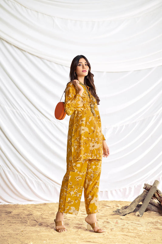 Mustard Printed Chanderi Co-Ord Set