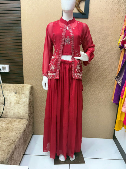 Jacket Royal Blue Embroidery Skirt 3 Piece Set