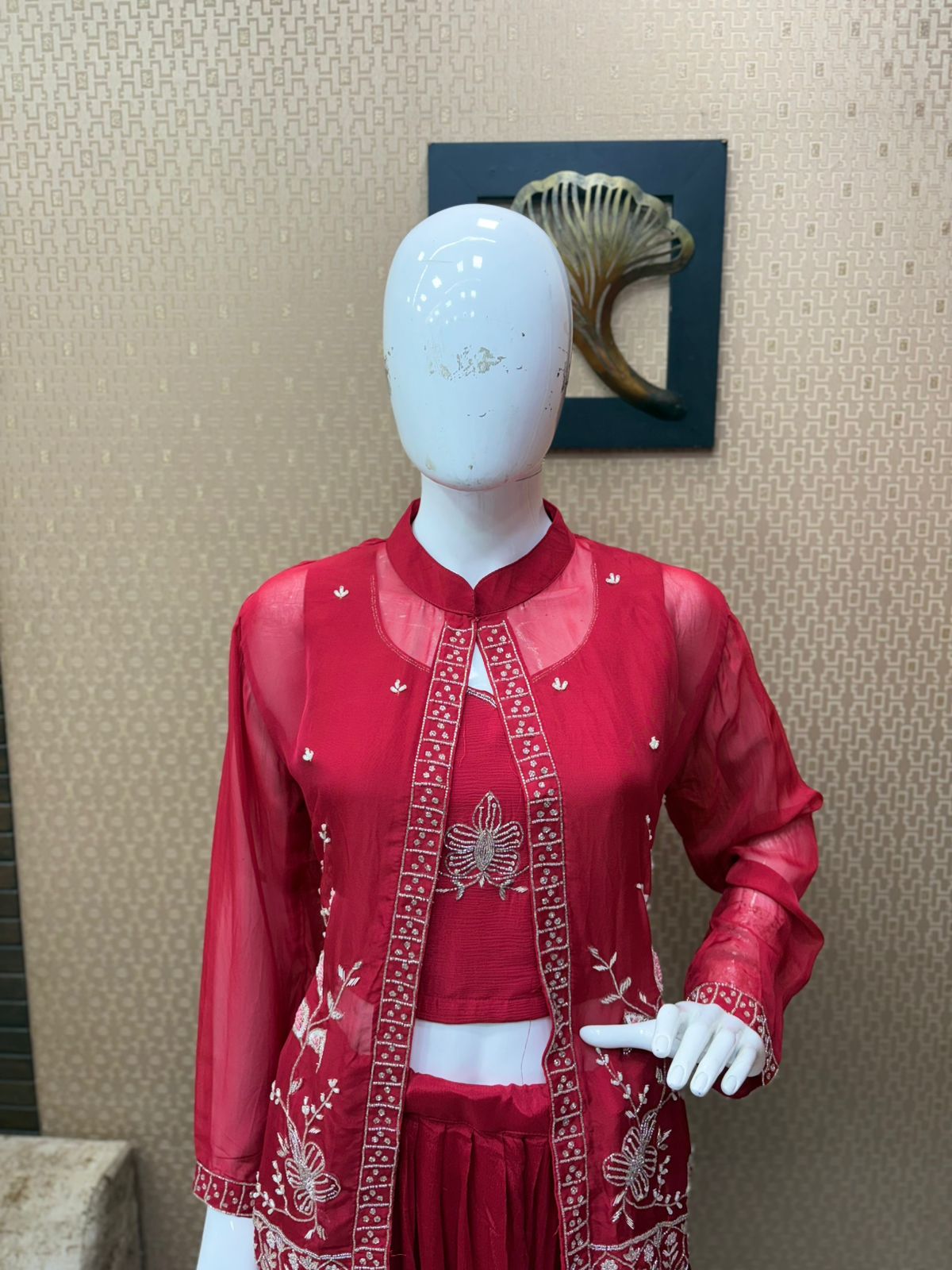 Jacket Royal Blue Embroidery Skirt 3 Piece Set