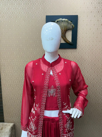 Jacket Royal Blue Embroidery Skirt 3 Piece Set