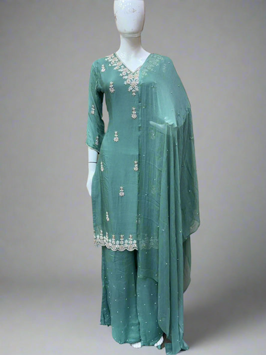 Sea Green Kurti 3 Piece Premium Embroidery Festive Collection
