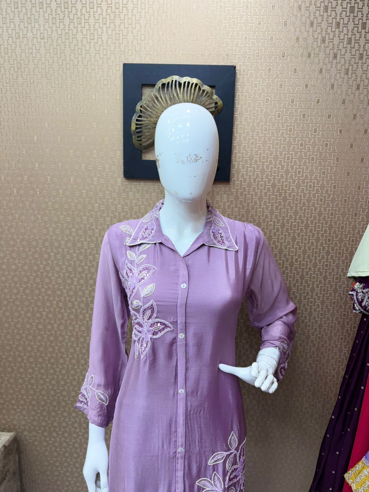 Premium Purple Pure Viscose Chinon Hand-Embroidered Co-Ord Set with Plazo Pant