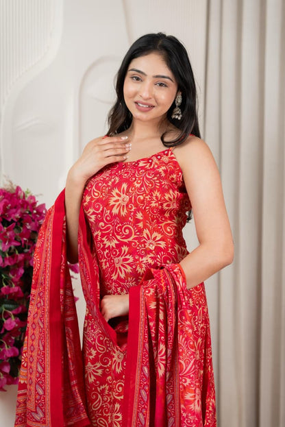 Pure Viscose Modal Silk Mirror Worked Spaghetti with Pant & Dupatta Set