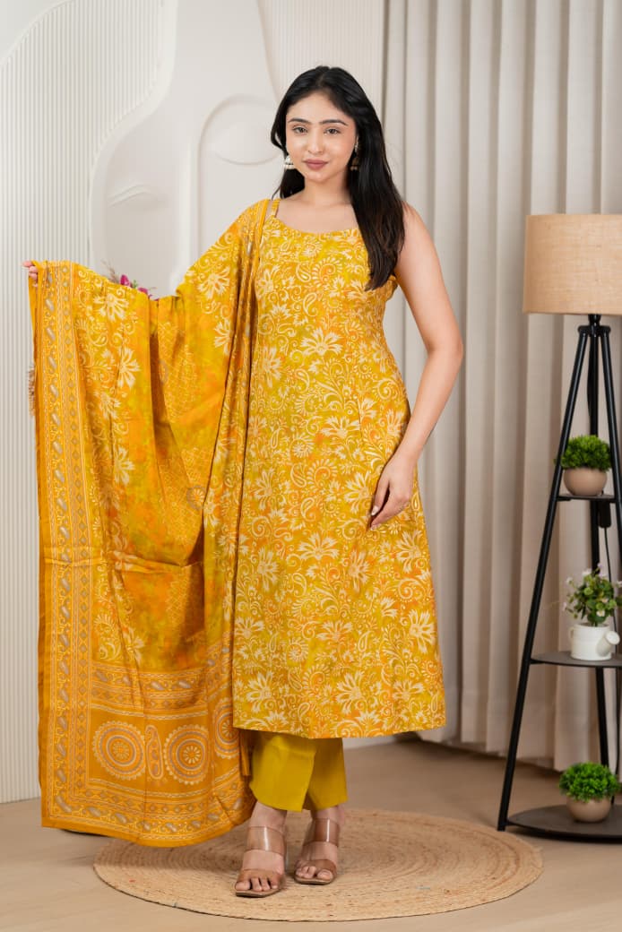 Pure Viscose Modal Silk Mirror Worked Spaghetti with Pant & Dupatta Set