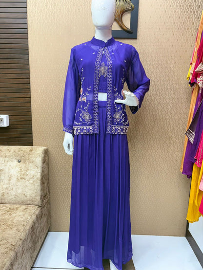 Jacket Royal Blue Embroidery Skirt 3 Piece Set