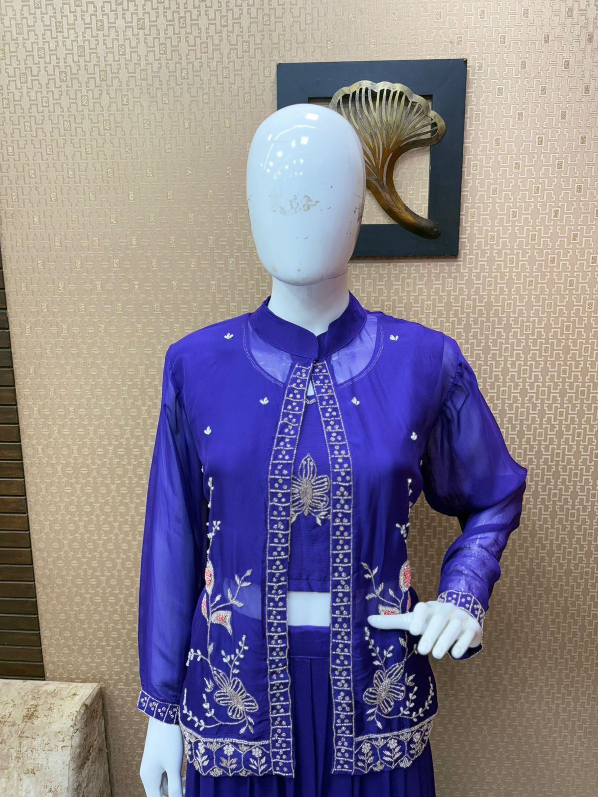 Jacket Royal Blue Embroidery Skirt 3 Piece Set