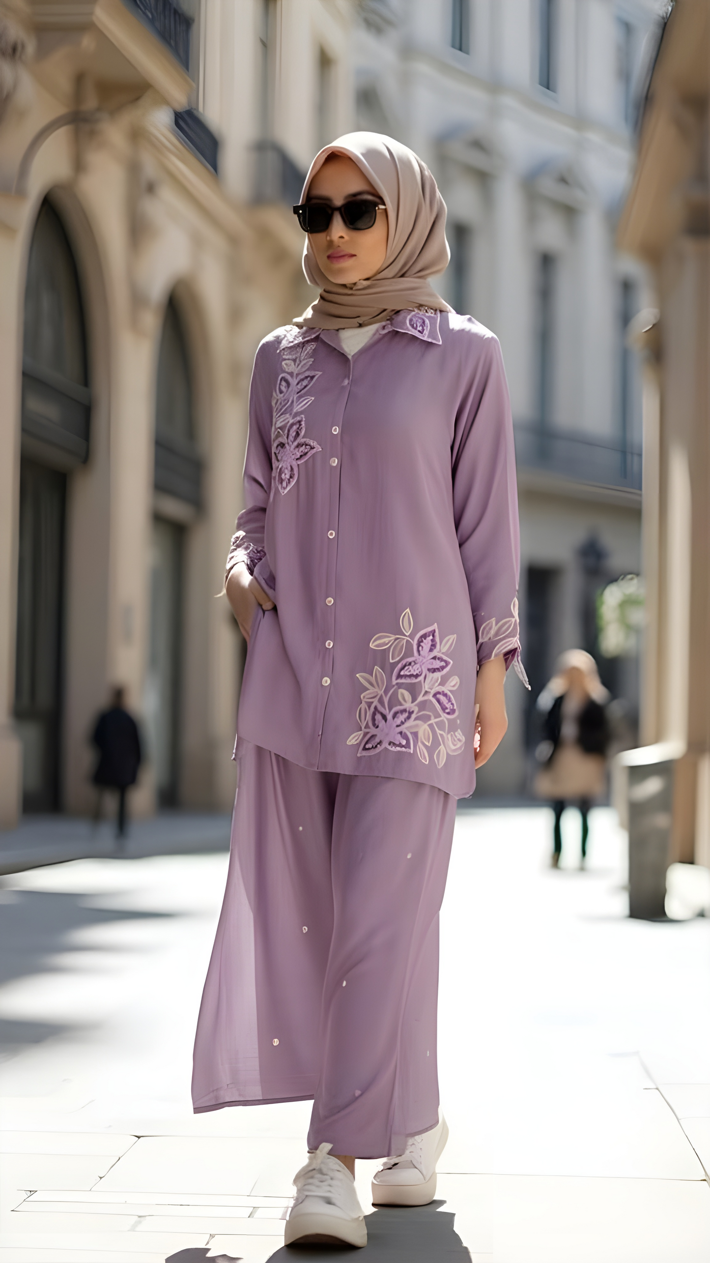 Premium Purple Pure Viscose Chinon Hand-Embroidered Co-Ord Set with Plazo Pant